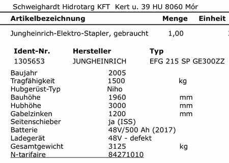 3-wiel elektrische heftrucks 2005  Jungheinrich EFG215SP, SHT07., GE300ZZ konténerbejáró! Kontenerfähig! Rent & Salese Good! (10)