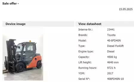 Dieseltruck 2017  Toyota 40-8fd40N 4500kg-500mm T4700mm TOP!!! (8)
