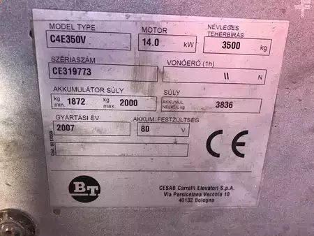 Elektro čtyřkolový VZV 2007  BT C4E350V, T5005mm, Good, Jó! Toyota csoport tulajdona BT. (9)