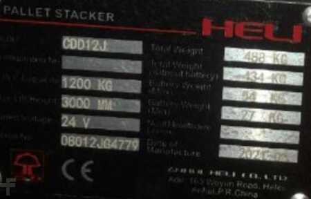 Ruční vysokozdvižný vozík 2021  Heli CDD12J 1200kg-600mm Szim3000mm Like NEW 98 Wh (7)