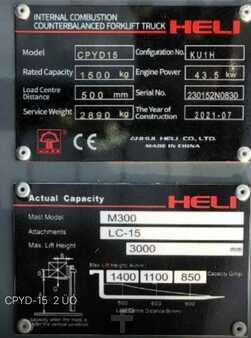 LPG VZV 2021  Heli CPYD15 M300 LC-15 LPG Gáz 1500kg Std3000 Like NEW 3 Wh (4)