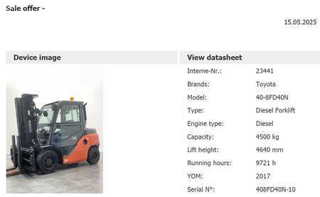 Toyota 40-8fd40N 4500kg-500mm