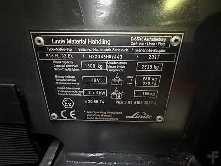 El truck - 4 hjulet 2017  Linde E 16 PL - 386 / 02 Evo - Atex EX Proplan 2G / Zone 1 (3)