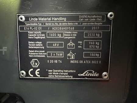 El truck - 4 hjulet 2017  Linde E 16 PL - 386 / 02 Evo - Atex EX Proplan 2G / Zone 1 (2)
