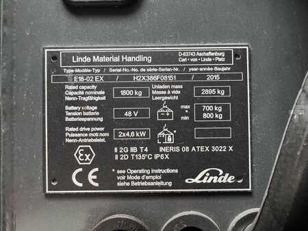 3-wiel elektrische heftrucks 2015  Linde E 18 - 386 / 02 Evo - Atex Proplan EX 2GD / Zone 1 & 21 & 22 * Triplex FFL !! (3)