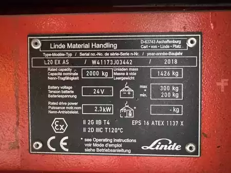 Stapelaars 2018  Linde L 20 as * Atex EX * Proplan 2GD / Zone 1 - 21 - 22 * Triplex FFL !! NEW battery !! (3)