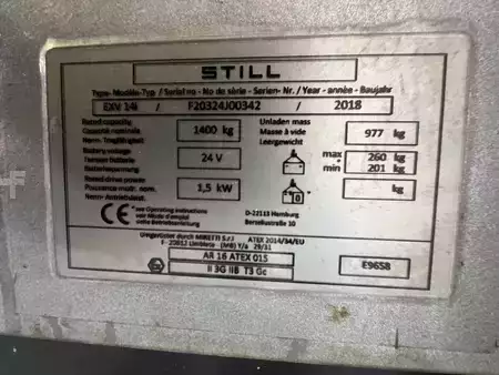 Wózek wysokiego podnoszenia 2018  Still EXV 14 i * DEMO * Atex EX * Miretti 3G / Zone 2 * NEW battery !! (3)
