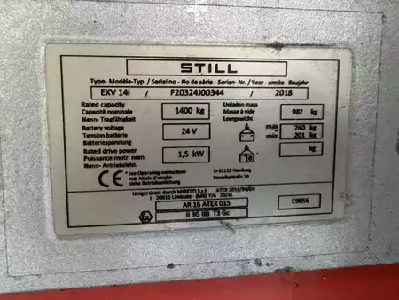 Wózek wysokiego podnoszenia 2018  Still EXV 14 i * DEMO * Atex EX * Miretti 3G / Zone 2 * NEW battery !! (3)