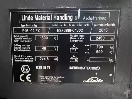Sähkö - 3 pyör 2015  Linde E 16 - 386 / 02 Evo * Atex EX * Proplan 2G / Zone 1 !! NEW battery !! (4)