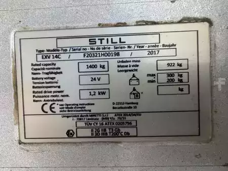 Wózek wysokiego podnoszenia 2017  Still EXV 14 C * DEMO * Atex EX * Miretti 2G / Zone 1 & 3D / Zone 22 * NEW battery !! (3)