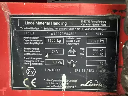 Ruční vysokozdvižný vozík 2019  Linde L 16 i ( 1173 )  * Atex EX * Proplan 2G / Z1 (3)