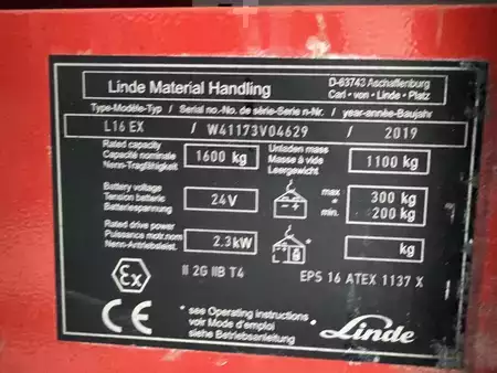 Magasemelésű béka 2019  Linde L 16 i ( 1173 ) * Atex EX * Proplan 2G / Z1 (3)