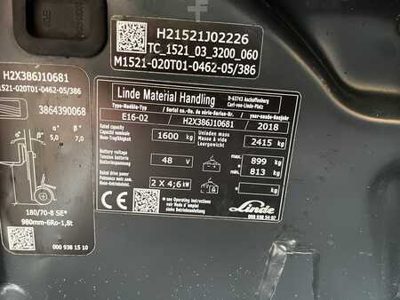 3-wiel elektrische heftrucks 2018  Linde E16-02 (6)