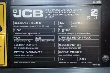 Sollevatori telescopici rigidi  JCB 540V180 Valid inspection, *Guarantee! 4t Cap. 17.5 (6)