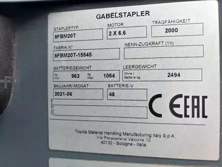 Sähkö - 4 pyör 2021  Toyota 8FBM20T (6)