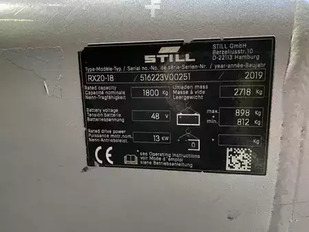 Carrelli elettrici 3 ruote 2019  Still RX20-18 Volledige cabine (7)