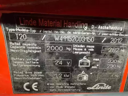 Elektrische palletwagens 2012  Linde T20 (7)
