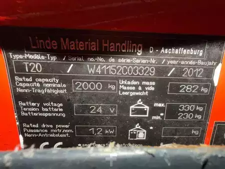 Porta-paletes elétrico 2012  Linde T20 (7)