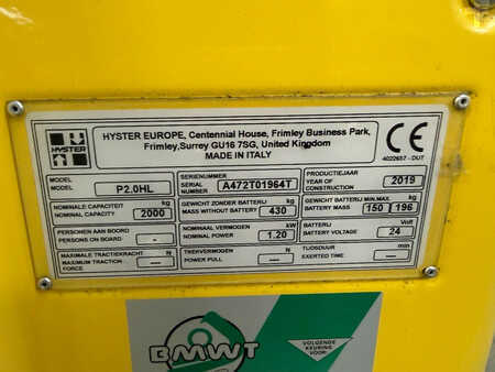 Lavtløftende truck 2019  Hyster P2.0HL (7)