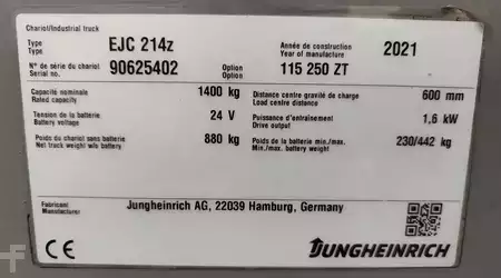 Ruční vysokozdvižný vozík 2021  Jungheinrich EJC 214z 2.5m/ 551mh/ initial (13)