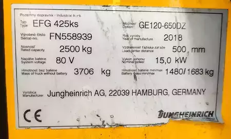Elektro čtyřkolový VZV 2018  Jungheinrich EFG 425ks 6.5m/ batt2021/ 4v (19)