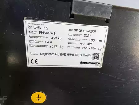 Electric - 3 wheels 2021  Jungheinrich EFG115 4.5m/ 2021y/ 828h (16)