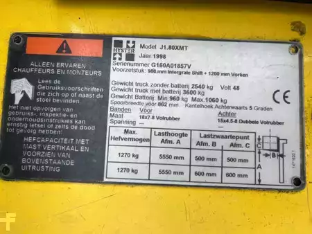 Sähkö - 3 pyör 1998  Hyster J1.80 XMT 1800 kg E heftruck TRIPLO, Sideshift (7)