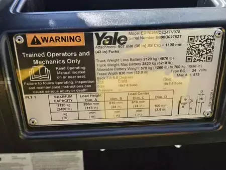 Montacargas de Pasillo Angosto 2019  Yale ERP025VCE24TV078 (14)