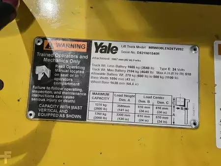 Montacargas de Pasillo Angosto 2017  Yale MRW030LEN24TV092 (10)