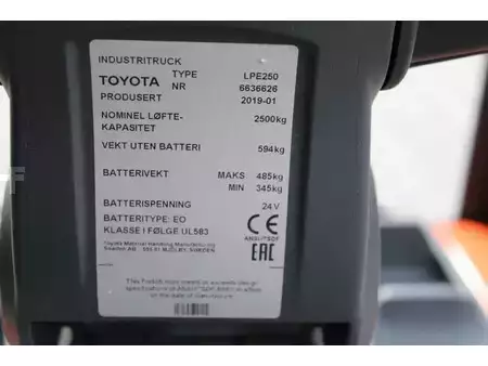 Transpaleta eléctrica 2019  Toyota BT LPE250 meerijpalletwagen elektrische (4)