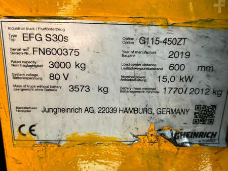 Elektro čtyřkolový VZV 2019  Jungheinrich Heftruck EFG S30s (9)