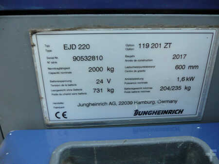 Ruční vysokozdvižný vozík 2017  Jungheinrich EJD 220 201 ZT Li-ion (8)