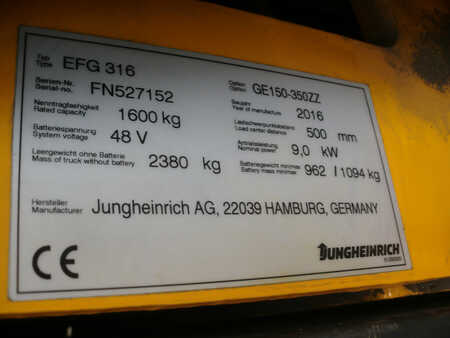 Electric - 4 wheels 2016  Jungheinrich EFG 316 350 ZT (12)