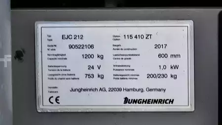 Ruční vysokozdvižný vozík 2017  Jungheinrich EJC 212 410 ZT (8)
