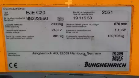 Wózki niskiego podnoszenia 2021  Jungheinrich EJE C20 (7)