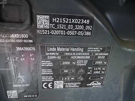 4-wiel elektrische heftrucks 2020  Linde E20PH-02 Triplex 5000mm Zinkenversteller DZH 2020 (14)