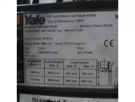 Carretilla elevadora GLP 2015  Yale Heftruck GLP20LX, LPG, duplo, side shift. (7)