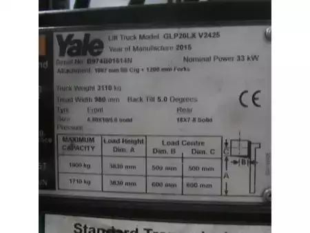 Gas truck 2015  Yale Heftruck GLP20LX, LPG, duplo, side shift. (7)