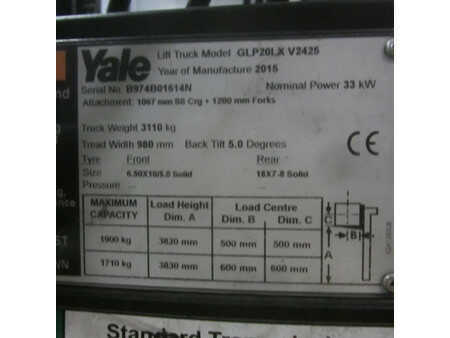LPG VZV 2015  Yale Heftruck GLP20LX, LPG, duplo, side shift. (7)