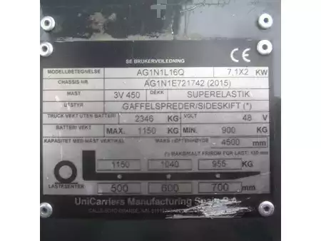 3-wiel elektrische heftrucks 2015  Nissan Heftruck L16Q, elek., triplex, side shift, vorkverstelling. (10)