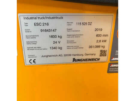 Vysokozdvižný vozík se sedadlem pro řidiče 2019  Jungheinrich ESC 216 5250 DZ 1150mm (6)