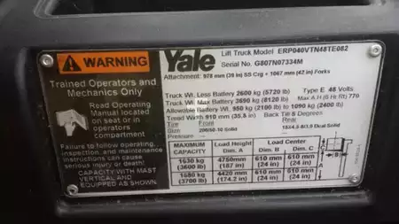 Montacargas Eléctrico (3 ruedas) 2014  Yale ERP040VT (9)
