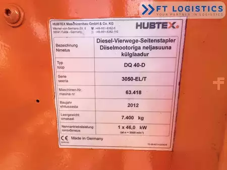 Four-way trucks 2012  HUBTEX DQ40D | DIESEL | TRIPLEX 6500MM | FORK-POSITIONER | FREE-LIFT | FULL CABIN (14)