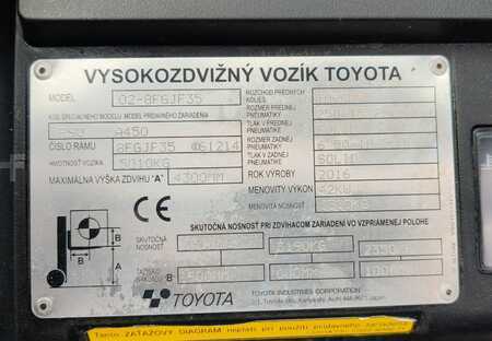 Chariots élévateurs GPL 2016  Toyota TA   02-8FGJF35 3.5t/ 4.3m/ 5000mh/ 4v (22)