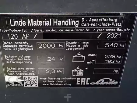 Porta-paletes elétrico 2021  Linde T 20 AP ION (3)
