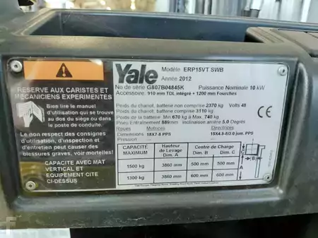 3-wiel elektrische heftrucks 2012  Yale ERP15VTSWB (8)