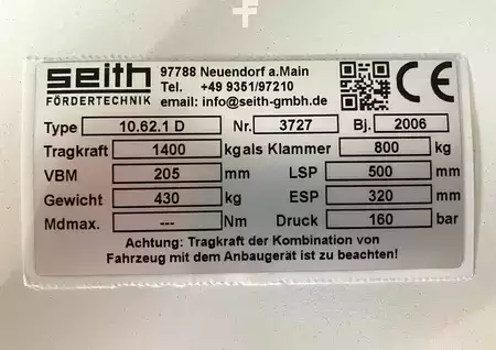 Fork adjustment equipment with sideshift 2006  Seith 10.62.1D Breite 1300 mm (5)
