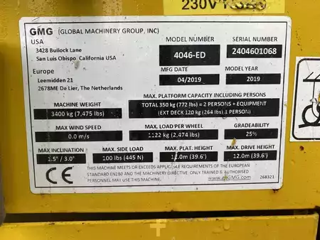 Pracovní plošina s nůžkovým zdvihem 2019  GMG 4046-ED 2.0 (7)