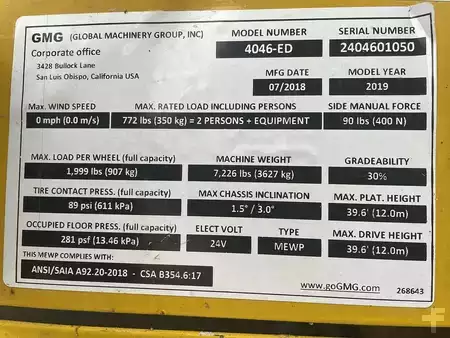 Pracovní plošina s nůžkovým zdvihem 2018  GMG 4046-ED (11)