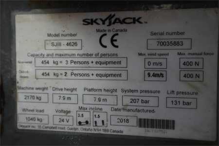 Nacelle à ciseaux  Skyjack SJ4626 ELECTRIC, 10M WORKING HEIGHT, 454KG CAPACIT (13)